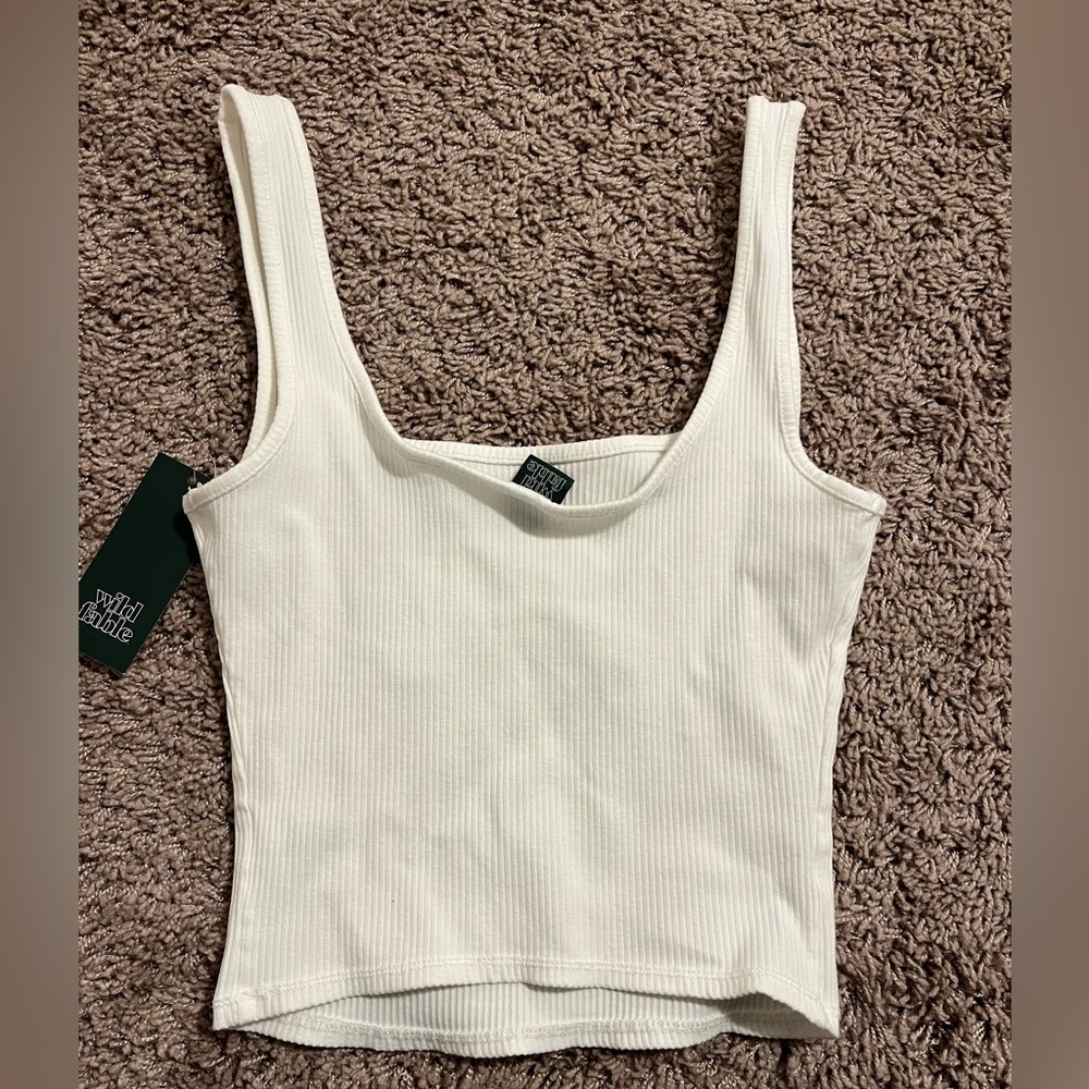 Cropped White Ribbed Tank - Picture 2 of 2